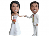 Personalized Wedding Cake Topper of a Wedding Couple in White