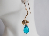   Swiss Blue Quartz and leaf connector dangle Earrings