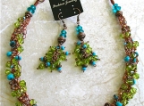 Bohemian Turquoise / Aqua Copper Crochet Necklace / Earrings set