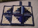 Quilted Blue Log Cabin potholders