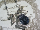 JUMA Jewelry - Katherine Necklace - AAA Teal Fluorite Concave Briolette with Peacock Seed Pearls, and White Topaz
