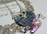 JUMA Jewelry - Nocturnal Theme- Hootie In Hawaii Necklace London Blue Topaz, Pink Topaz, Chrome Green Diopside