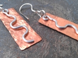 Earrings. Mixed Metal. Copper with Silver Squiggles