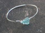 Blue Beach Glass & Silver Bangle 
