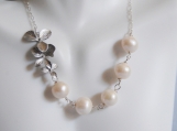  Fresh Water pearl and Triple Orchid flower Necklace