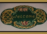 Lovely Hand Painted Wood Welcome Sign in the Rosemaling Style