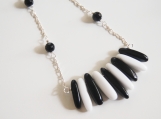  Black and White Onyx Necklace - Statement necklace- Bib necklac