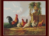 Chickens And A Park Vase Cross Stitch Pattern