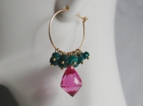  Gemstone Hoop Chandelier Earrings - Hot Pink Quartz and Gorgeou