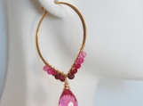  Gemstone Hoop Earrings - Hot Pink Quartz and Shaded Ruby Hoop C