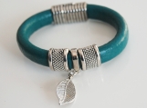  Teal Green Licorice Leather Bracelet- Bangle bracelet- Leaf cha