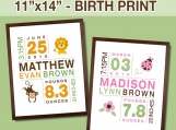 11x14 Birth Print for Boys and Girls - Custom Nursery Art
