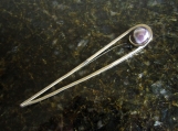 Hair Pin (Fork) in Nickel Silver with Lavender glass 