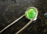 Hair Pin (Fork) in Nickel Silver with Spring Green Glass