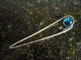 Hair Pin (Fork) Nickel Silver with Deep Ocean Teal