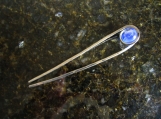 Hair Pin in Nickel Silver with Medium Blue sphere