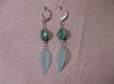 Long Dangling Aqua Leaf and Bead Earrings