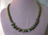 Olive Green Pearl Necklace and Earrings