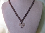 Purple Beaded and Pink Heart Pendant Necklace