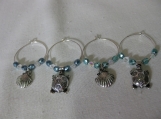 Turtle and Shell Charm Wine Glass Rings