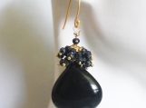  Black Onyx - Black Spinel Cluster Dangle Drop Earrings