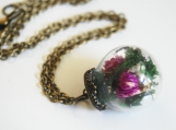  Mini Glass Globe Bottle Pendant Necklace with Dry Flowers- Bras