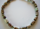 Necklace With African Turquoise and Green and White Barrels