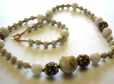 Necklace With White And Gold Beads