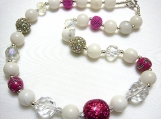 Pink and White Necklace With White Agate, Pink And Crystal Beads