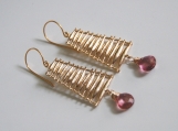  Pink Quartz and Ladder connector Dangle Drop Earrings