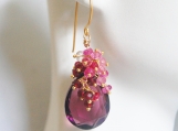  Plum Quartz And Genuine Shaded Ruby Cluster Dangle Drop Earring