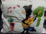 Singing Cowboy Horse embroidered pillow with crochet trimming