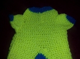 NCA  crochet  doggy outfit in yellow & blue trimming