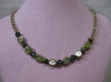 Olive and Khaki Crystal Necklace and Earrings