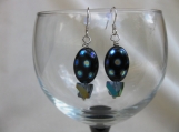 Oval Black Polka dot Bead and Cut Glass Pyramid Earrings