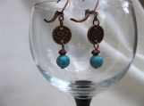 Turquoise and Antique Copper Dangling Earrings