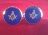 MASONIC CUFFLINKS EMBEDDED COMPASS (blue background)