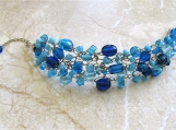 Plus Size Crocheted Cobalt Blue Wide Statement Bracelet