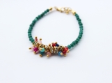 Beaded jades and rhinestones thin gold plated bracelet