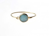 Blue Jade Bezel Bracelet 18K Gold Filled Cuff Minimalist Fashion