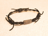  Bracelet-Barbed wire-leather with Antique Silver Magnetic Clasp