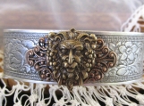 Bracelet-cuff , SS plate+ Metals w/ Dionysus-God of the Harvest