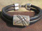 Bracelet-Leather with Dragonfly Feature Bead- *see color options