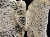 Bracelet-WIre Mesh Silvery-Beige -  HEART Rhinestone accent