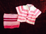 Hand knitted complect pink&white for baby girl