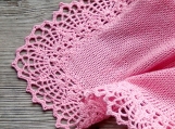 Newborn baby girl gift pink blanket cotton lace border handmade