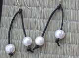 Earrings-Black leather  with Pearl accents