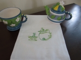 Embroidered Flour Sack Towel/Quilt Block - Teapot Design