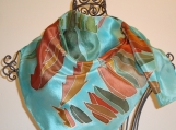  Hand painted Square Silk Scarf  with autum design  