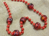 Necklace With Red River Stones and Red Cubes